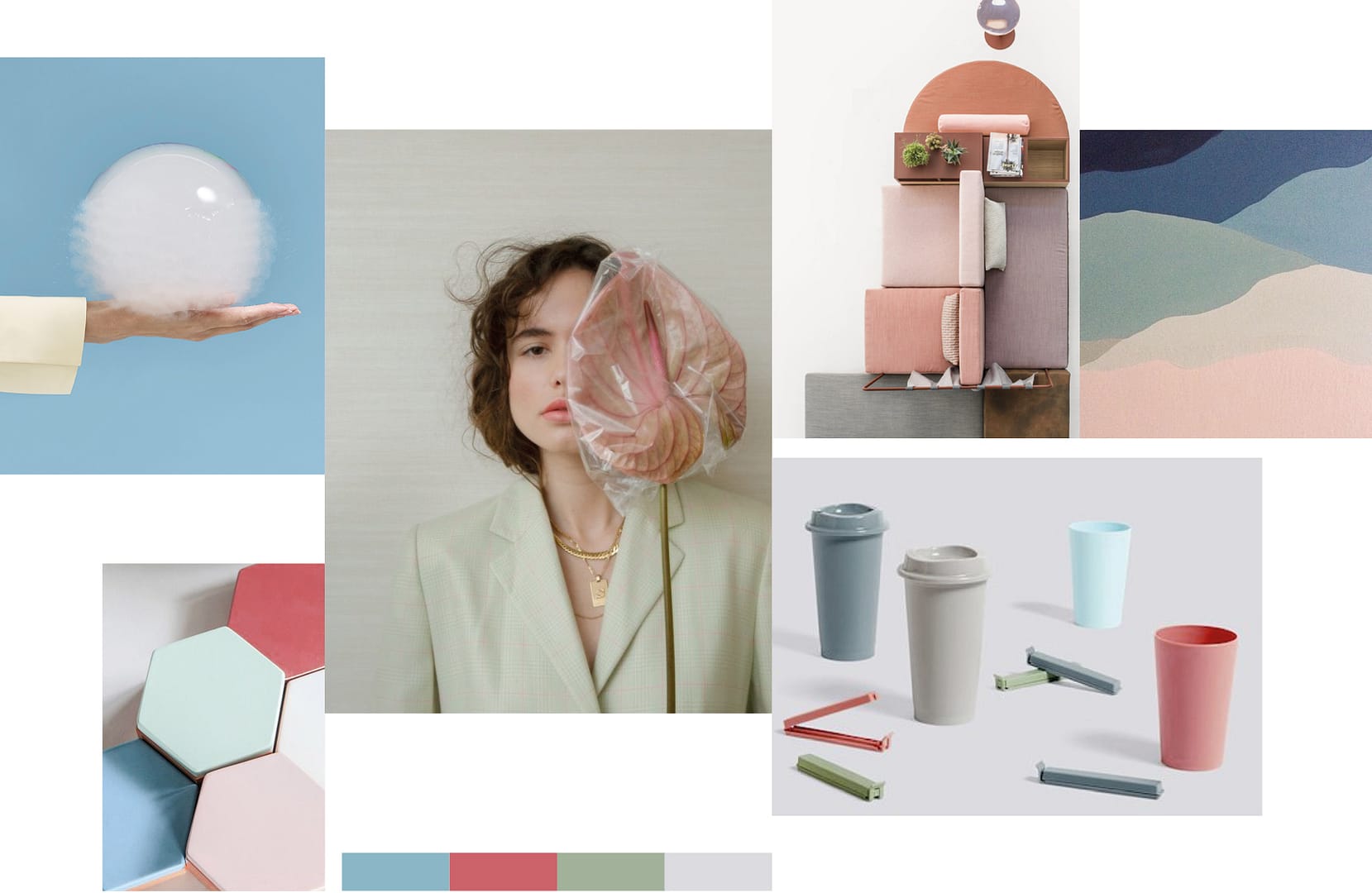 BOUTONNIERE | NAPKIN SRL Moodboard for a CMF project applying monochromatic schemes, dusty colors, plated and matte painted metals to the Boutonniere by Napkin