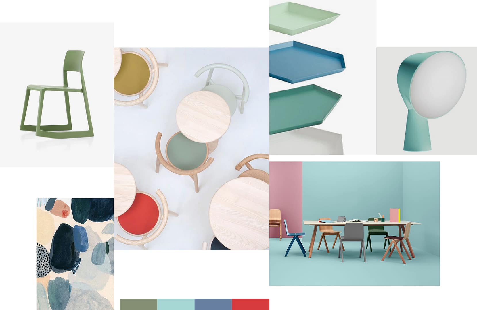 ELEMENT | PHILO L10 Trading SRL Moodboard for Philo, distribution of colors, materials and finishes harmonically matching monochrome schemes with accent, low chromaticism and surface finishes.