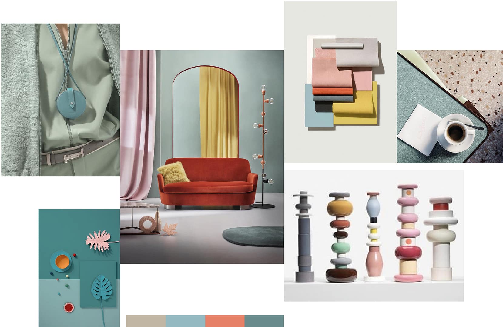 Moodboard of a CMF design for the application of new color distributions to small appliances designed by Bimar & Pantone