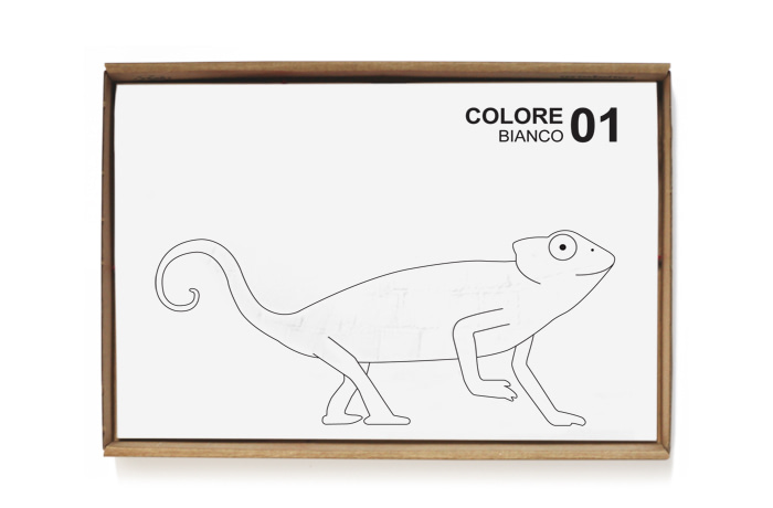 A friendly chameleon created to introduce children to the world of colors: white and black, primary and secondary colors, color temperature