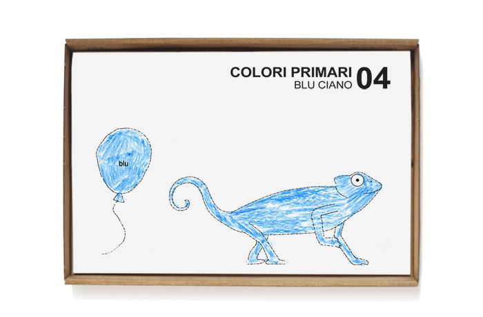 A friendly chameleon created to introduce children to the world of colors: white and black, primary and secondary colors, color temperature