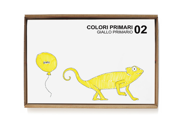A friendly chameleon created to introduce children to the world of colors: white and black, primary and secondary colors, color temperature